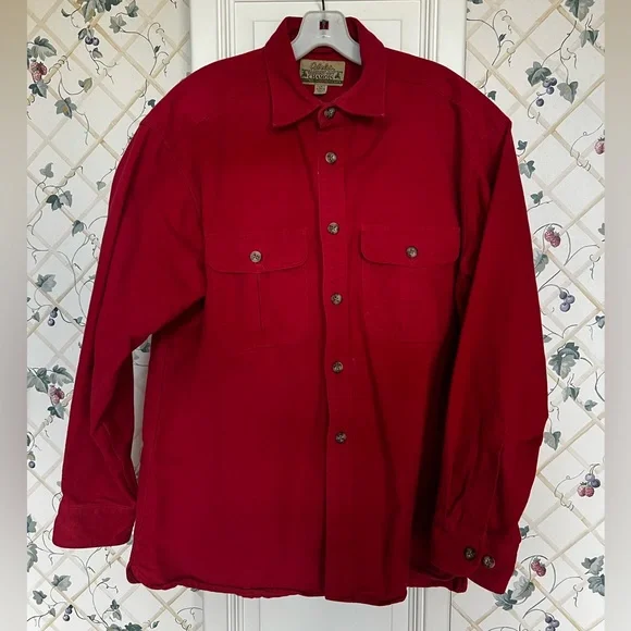 CLEARANCE Men’s Large Red Cabela’s Chamois Button Down Shirt - Picture 2 of 9